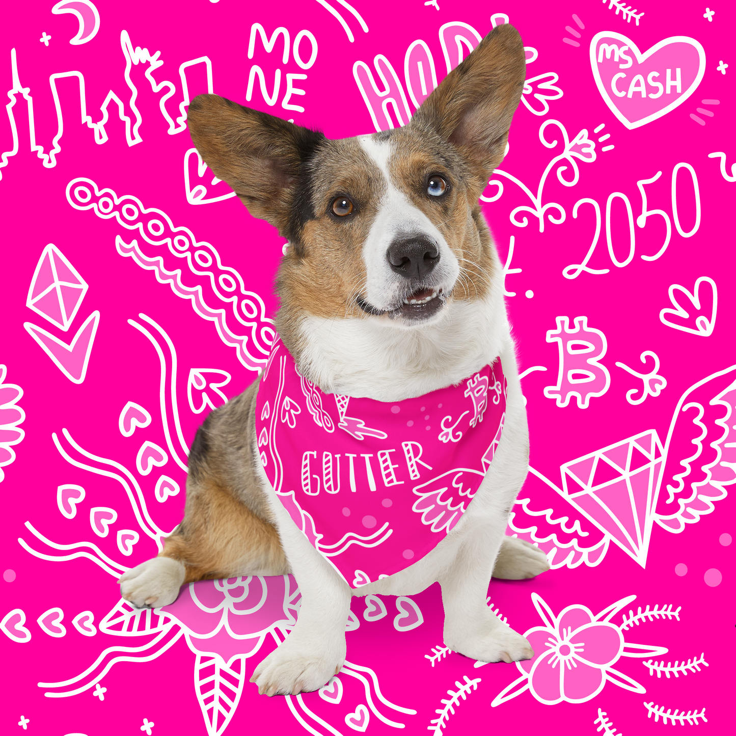 Pink Tat Fur Pet Bandana Collar