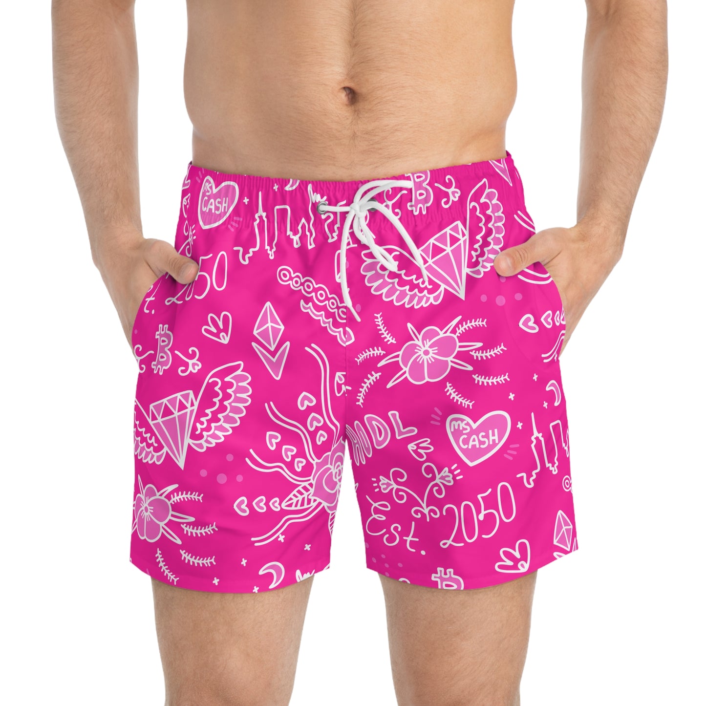 Pink Tat Fur Swim Trunks