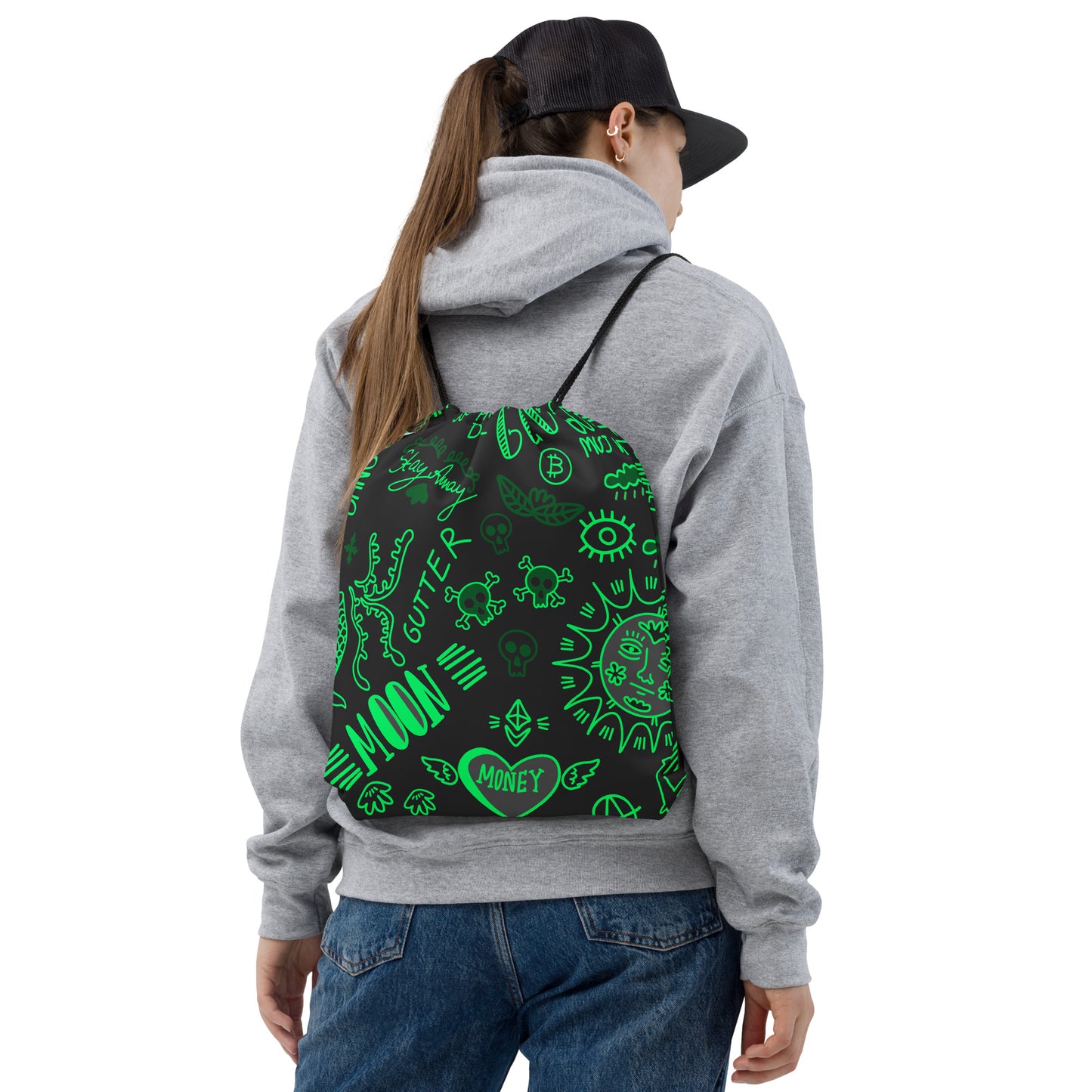 Green Tat Fur Drawstring Bag