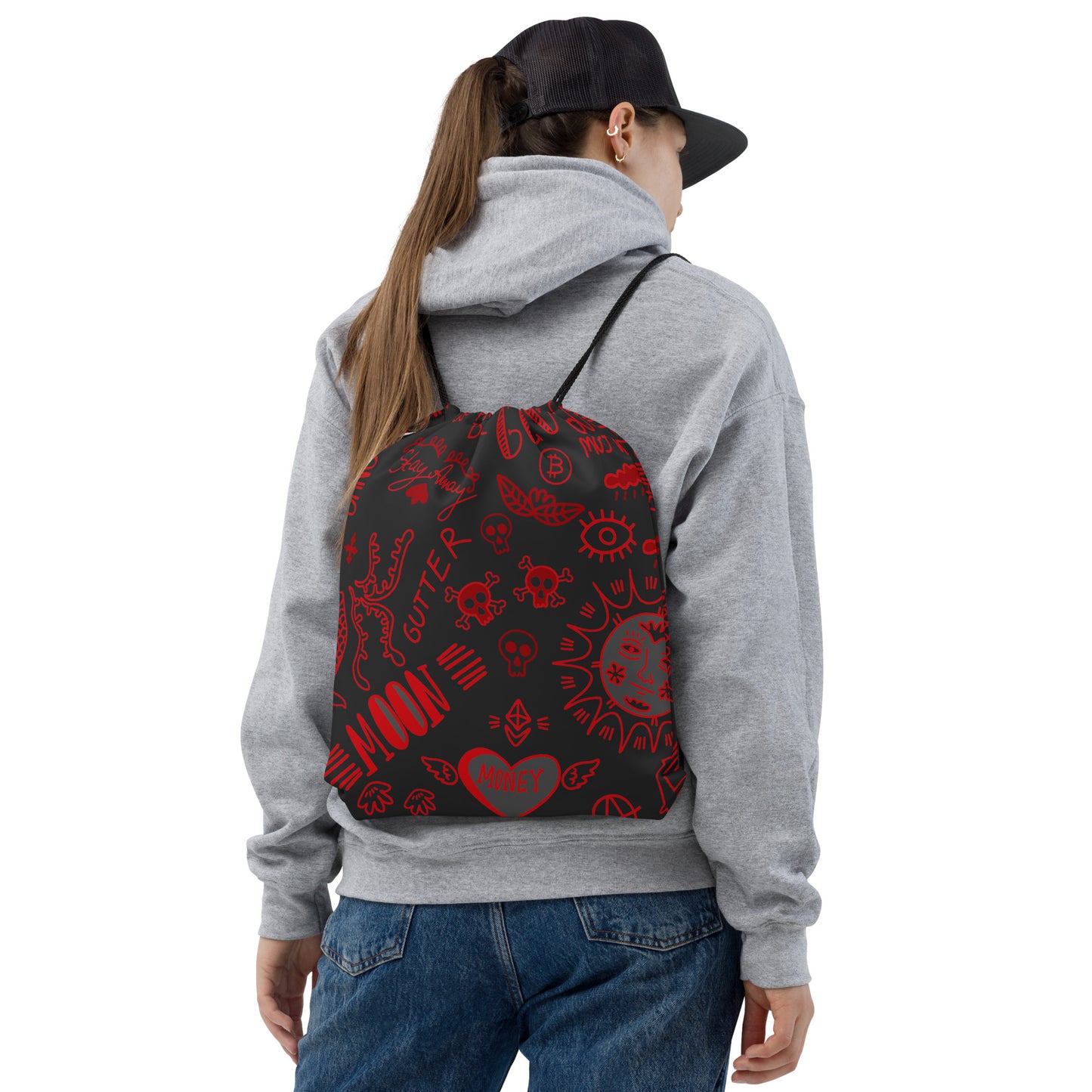 Red Tat Fur Drawstring Bag