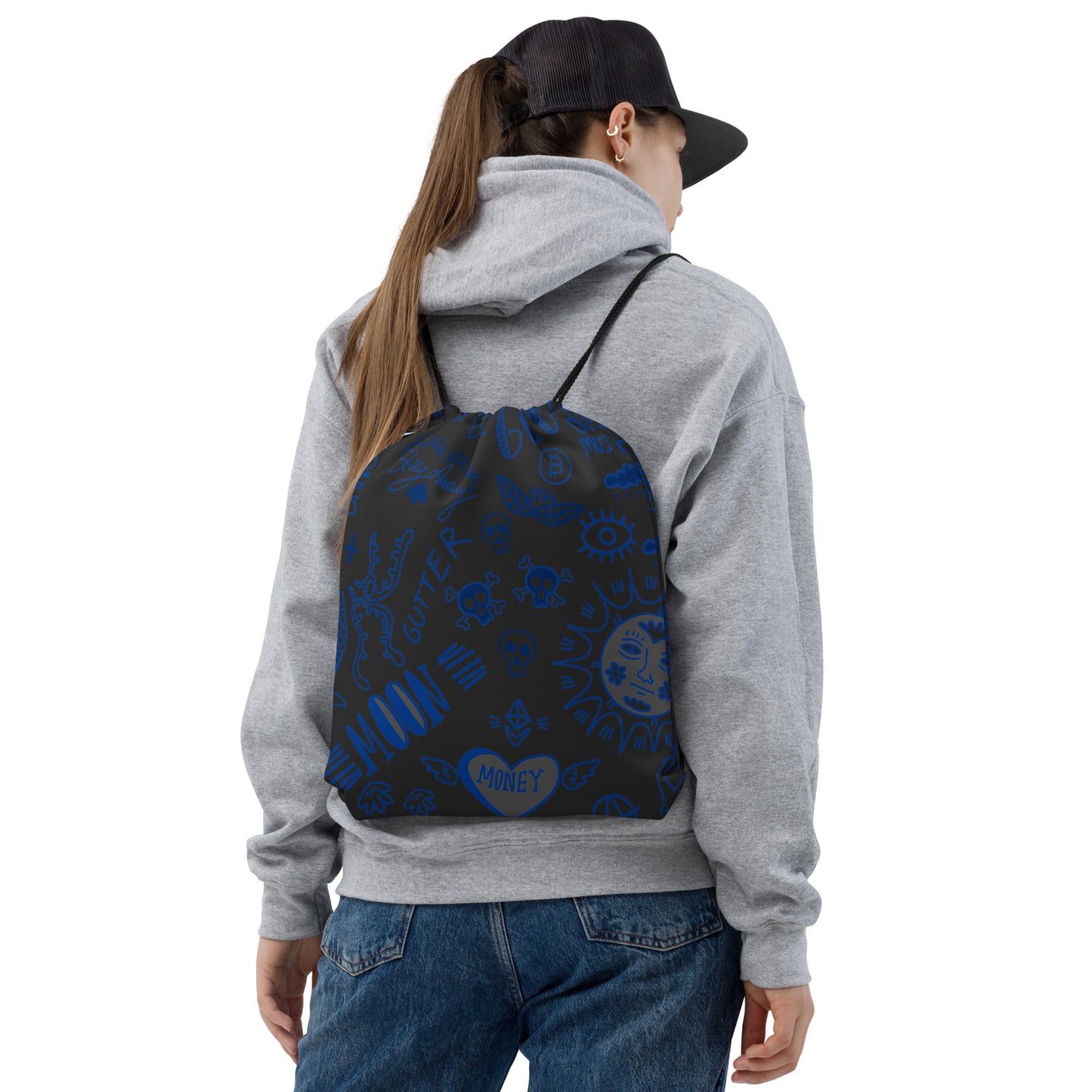 Blue Tat Fur Drawstring Bag