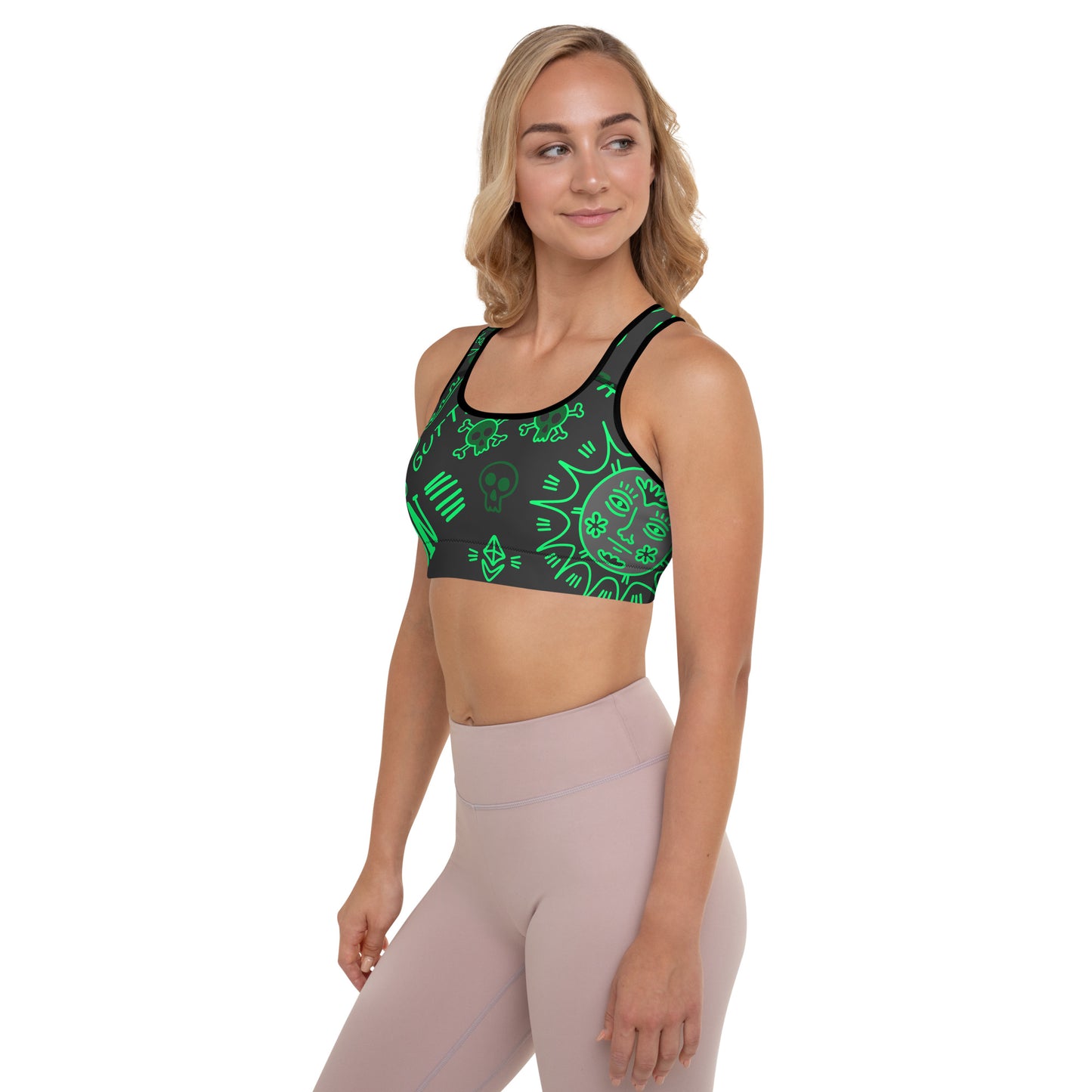 Green Tat Fur Padded Sports Bra