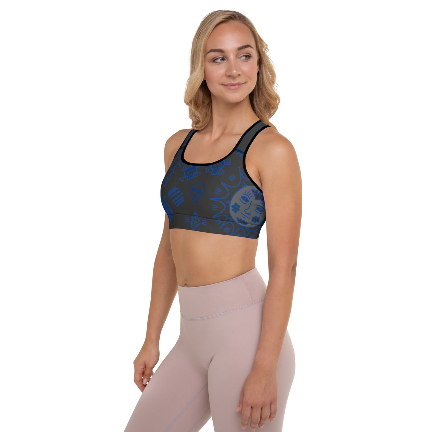 Blue Tat Fur Padded Sports Bra