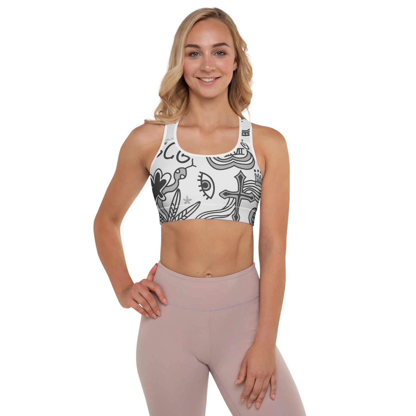 Grey Tat Fur Padded Sports Bra