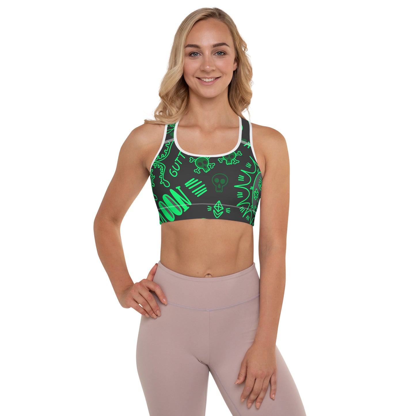 Green Tat Fur Padded Sports Bra