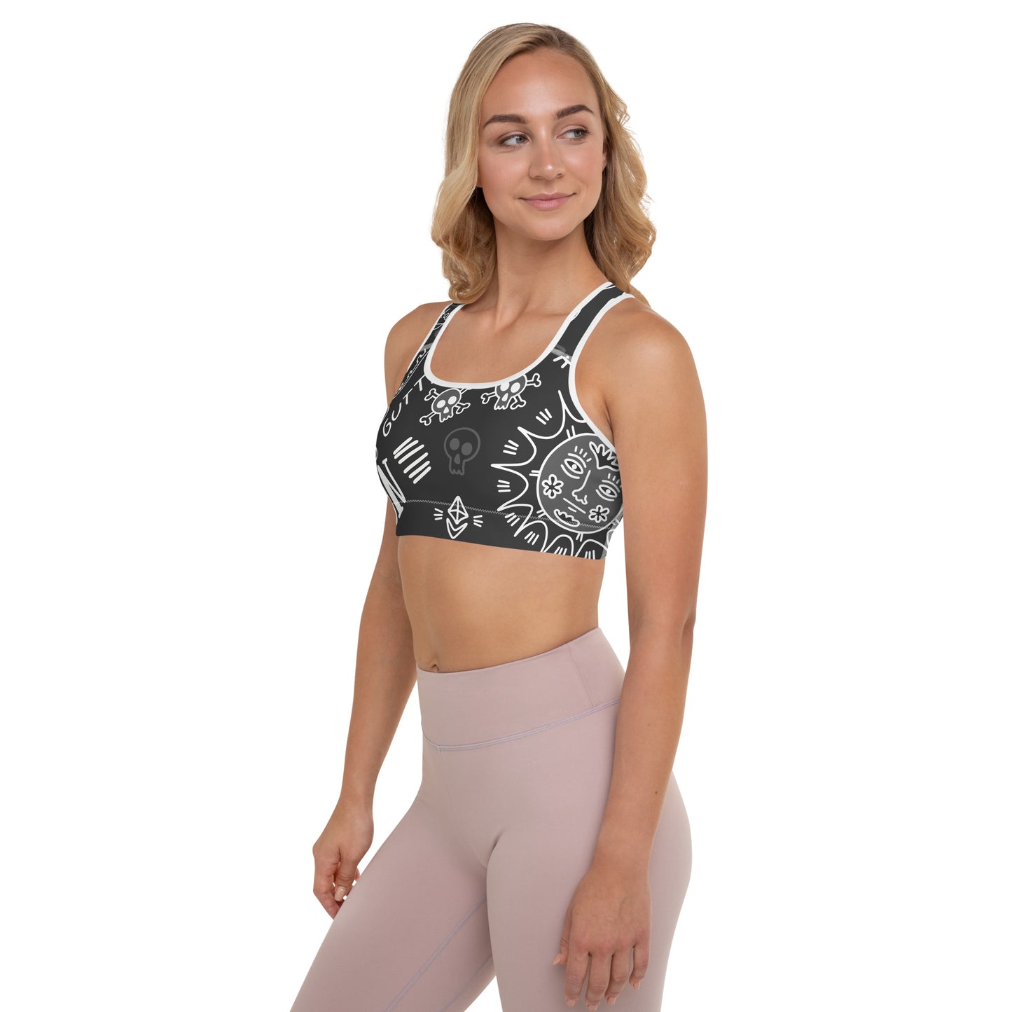 Black Tat Fur Padded Sports Bra