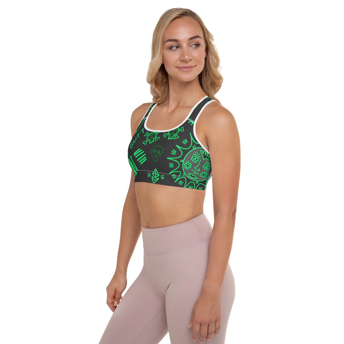 Green Tat Fur Padded Sports Bra