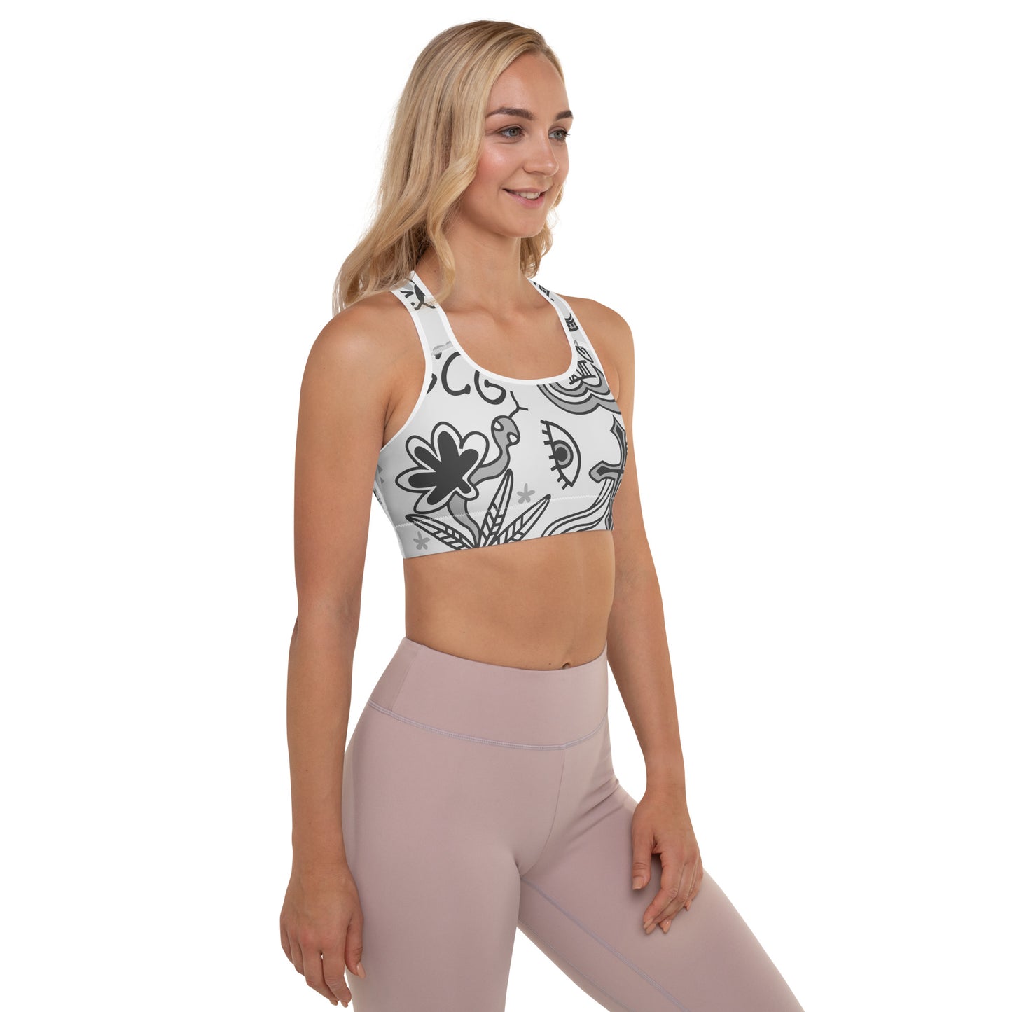 Grey Tat Fur Padded Sports Bra