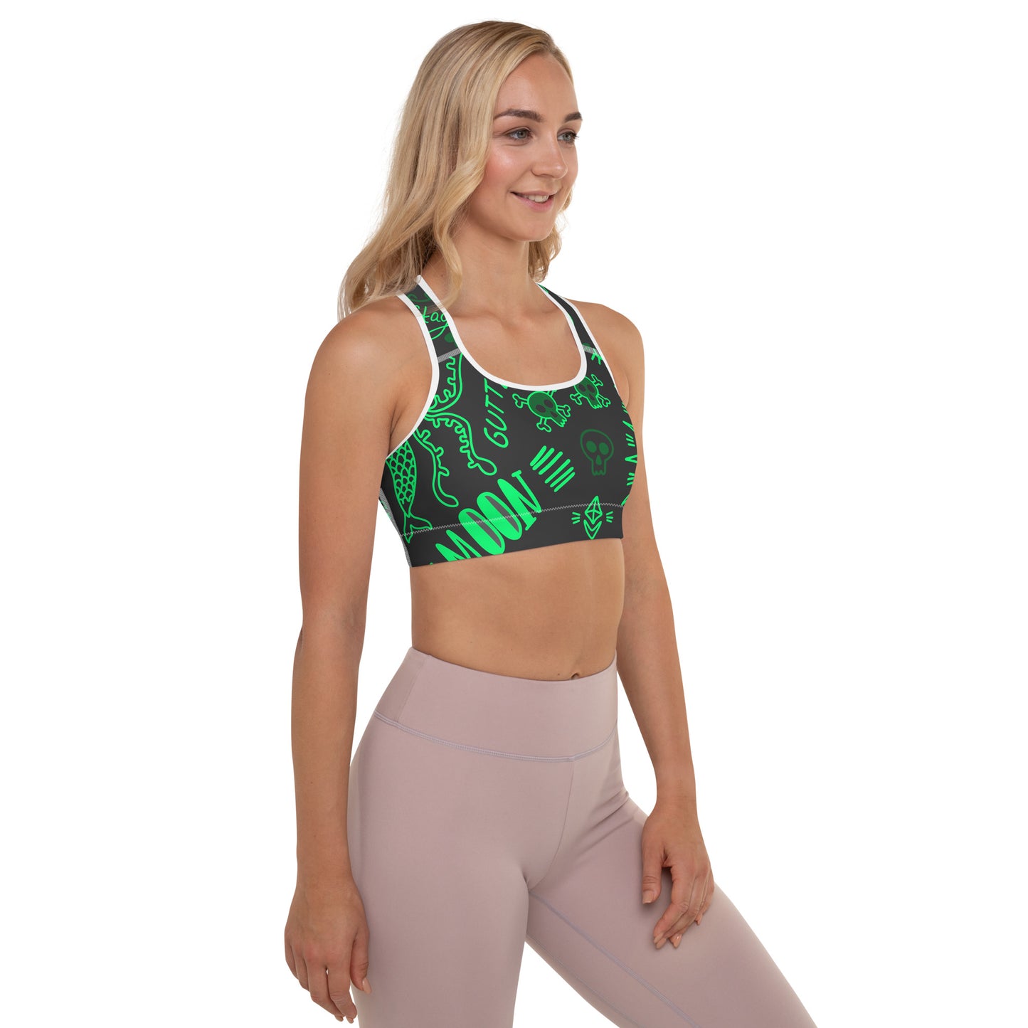 Green Tat Fur Padded Sports Bra