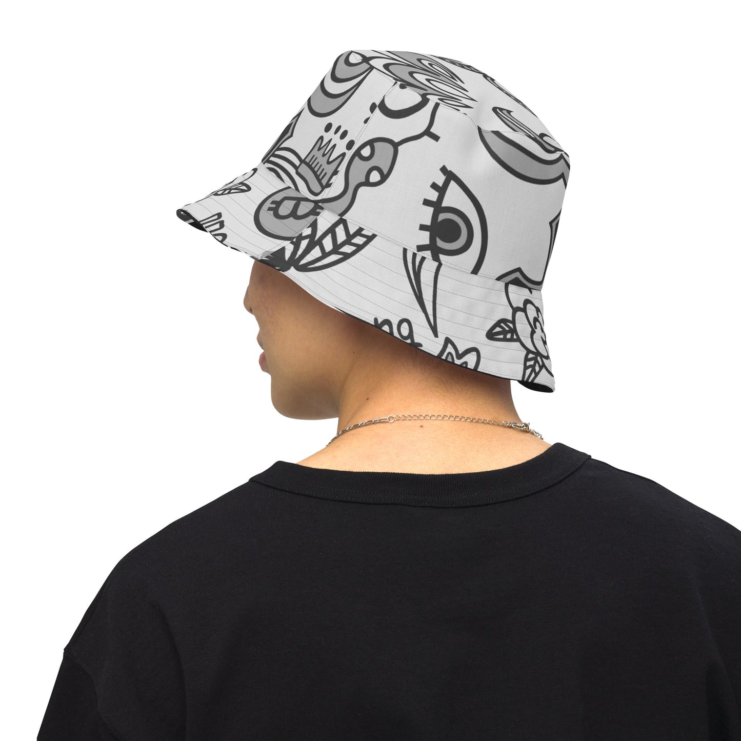 Grey & Black Tat Reversible Bucket Hat