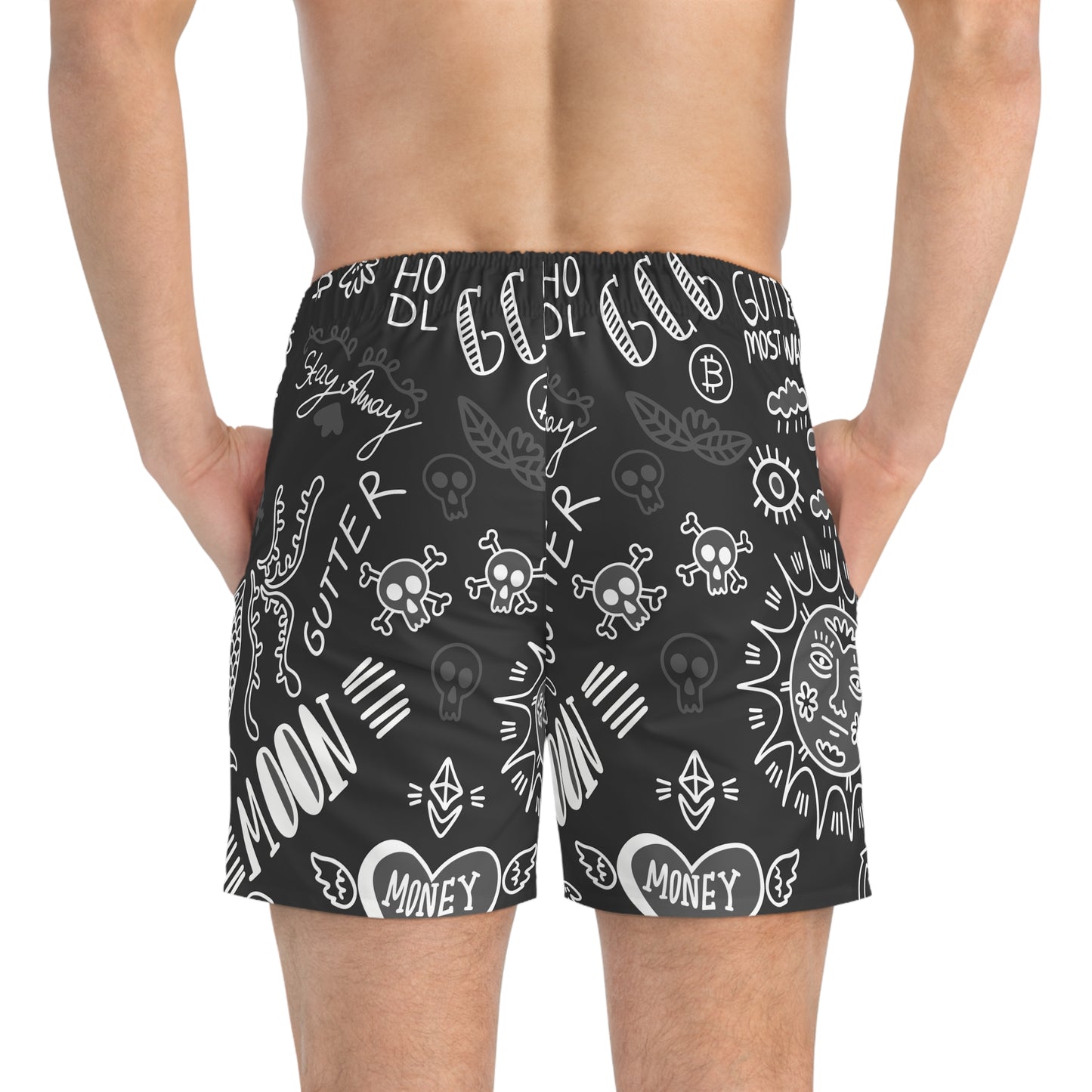 Black Tat Fur Swim Trunks