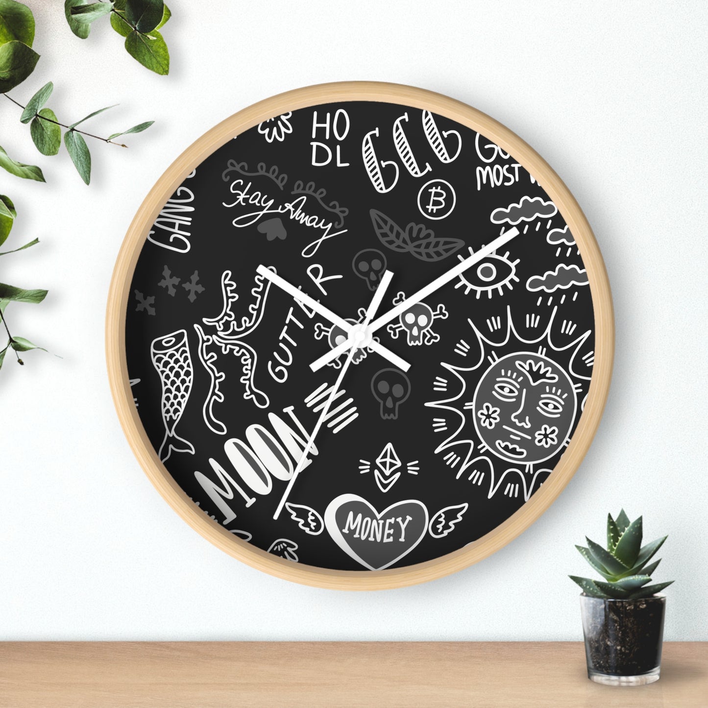 Black Tat Fur Wall Clock
