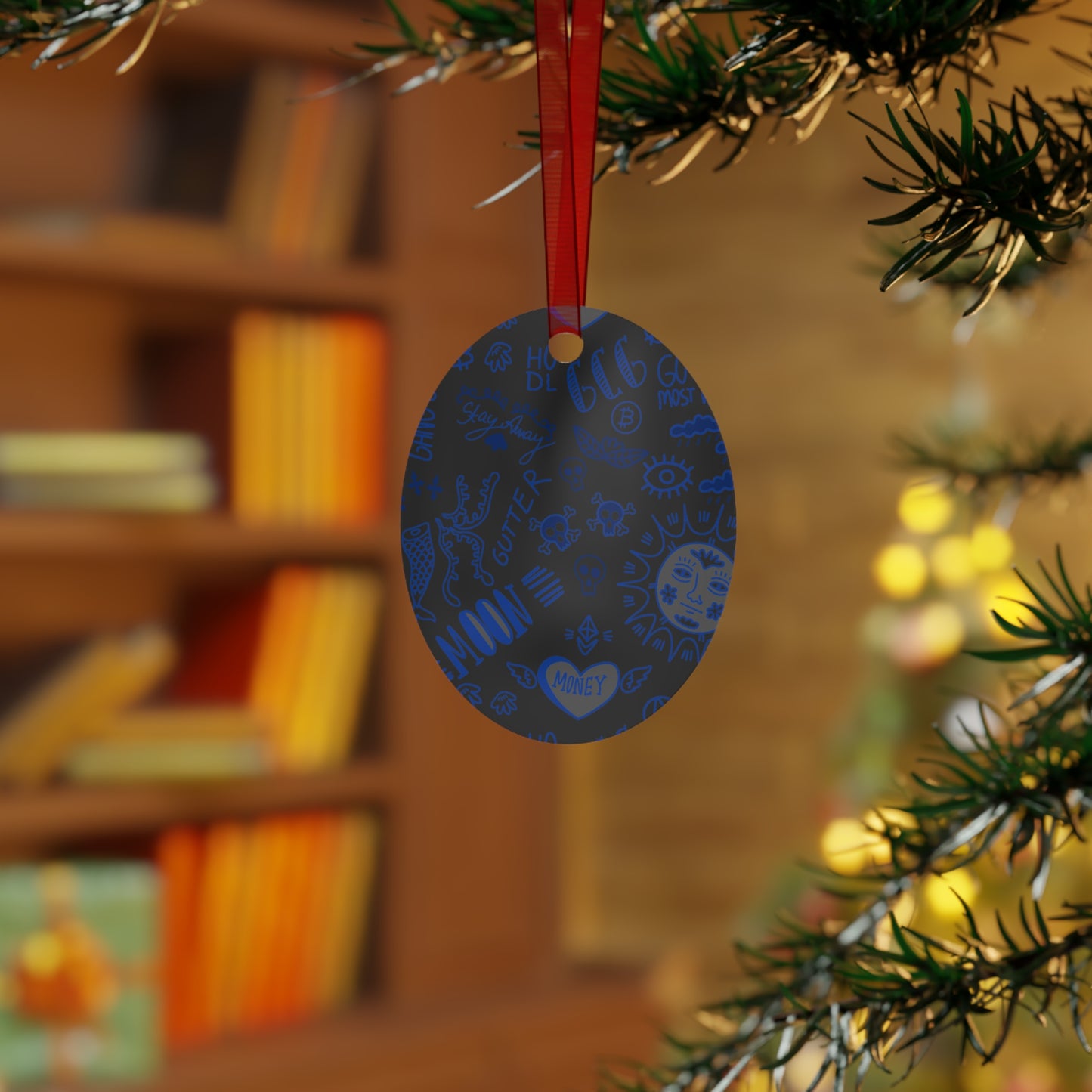 Blue Tat Fur Metal Christmas Ornament