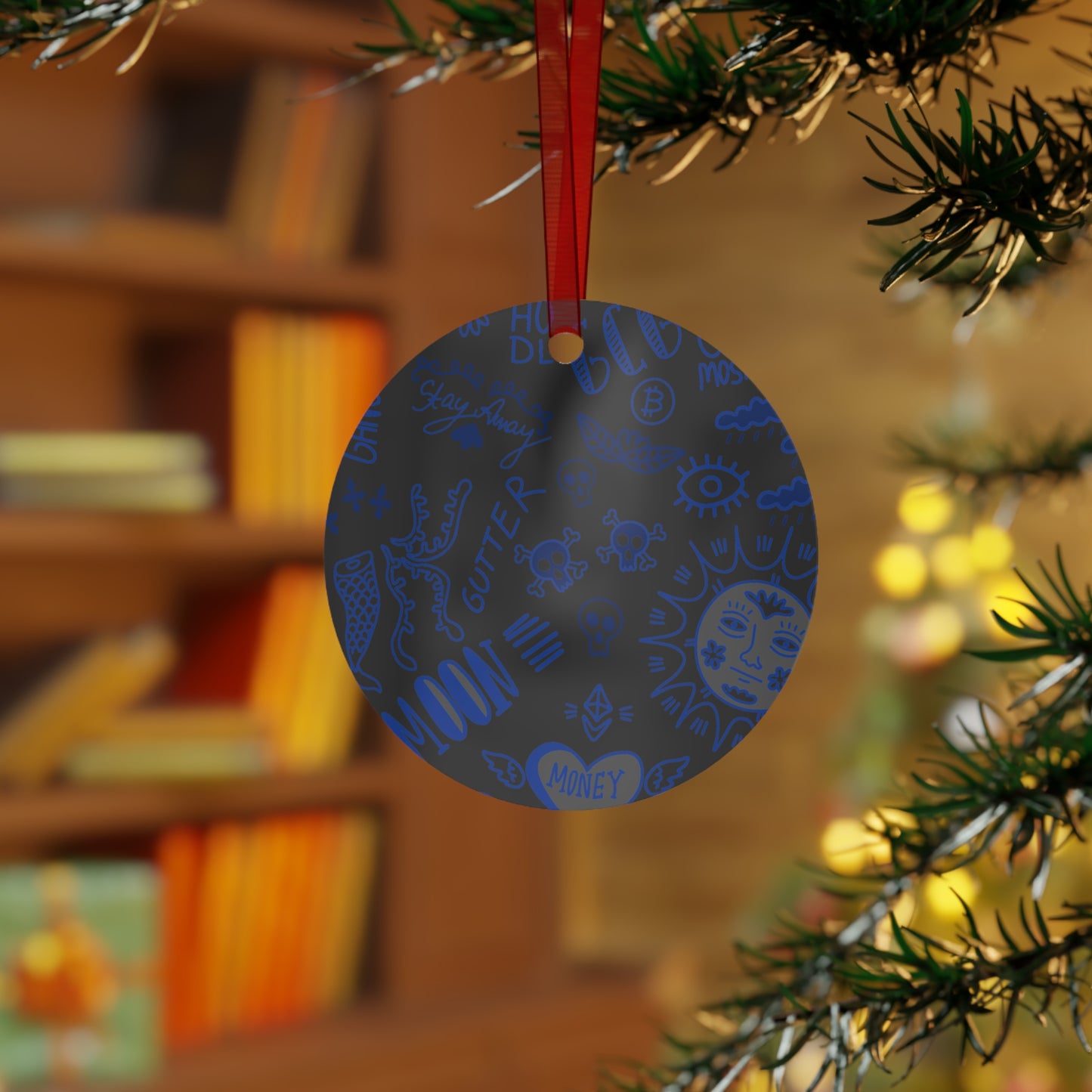 Blue Tat Fur Metal Christmas Ornament