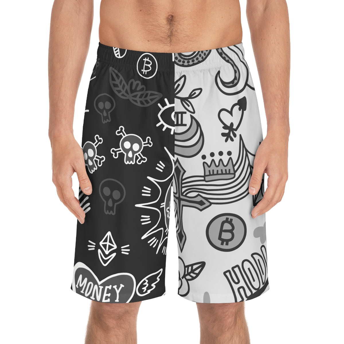 Grey & Black Tat Mens Shorts