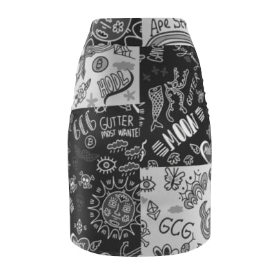 Grey & Black Tat Pencil Skirt