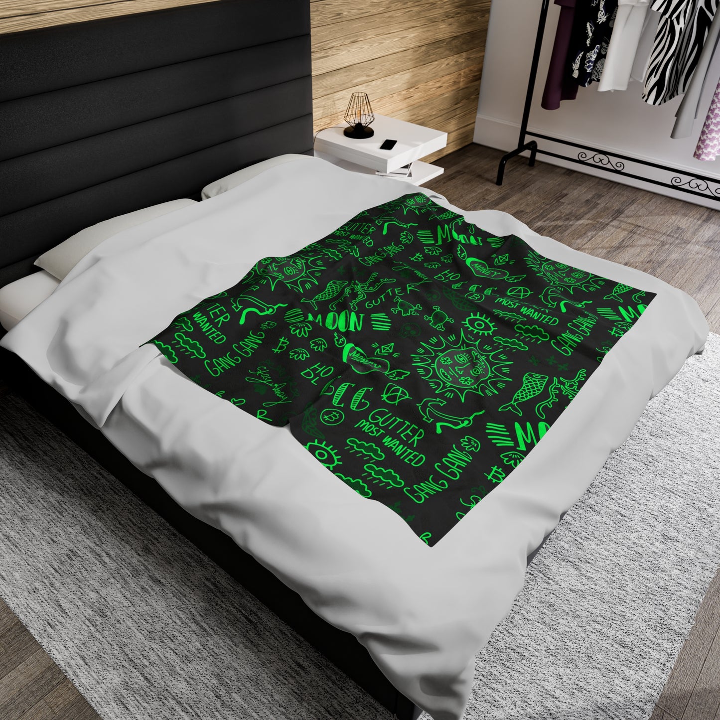 Green Tat Fur Velveteen Plush Blanket