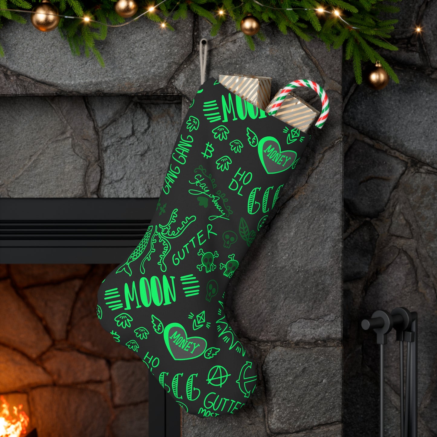 Green Tat Fur Stocking