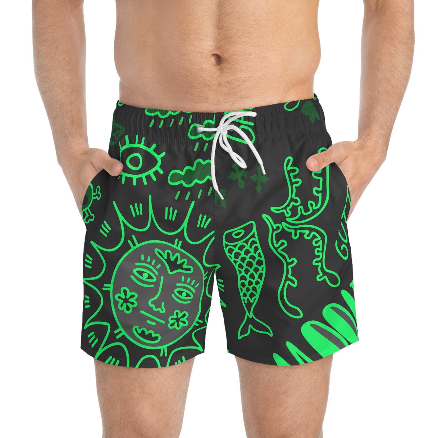 Green Tat Fur Swim Trunks