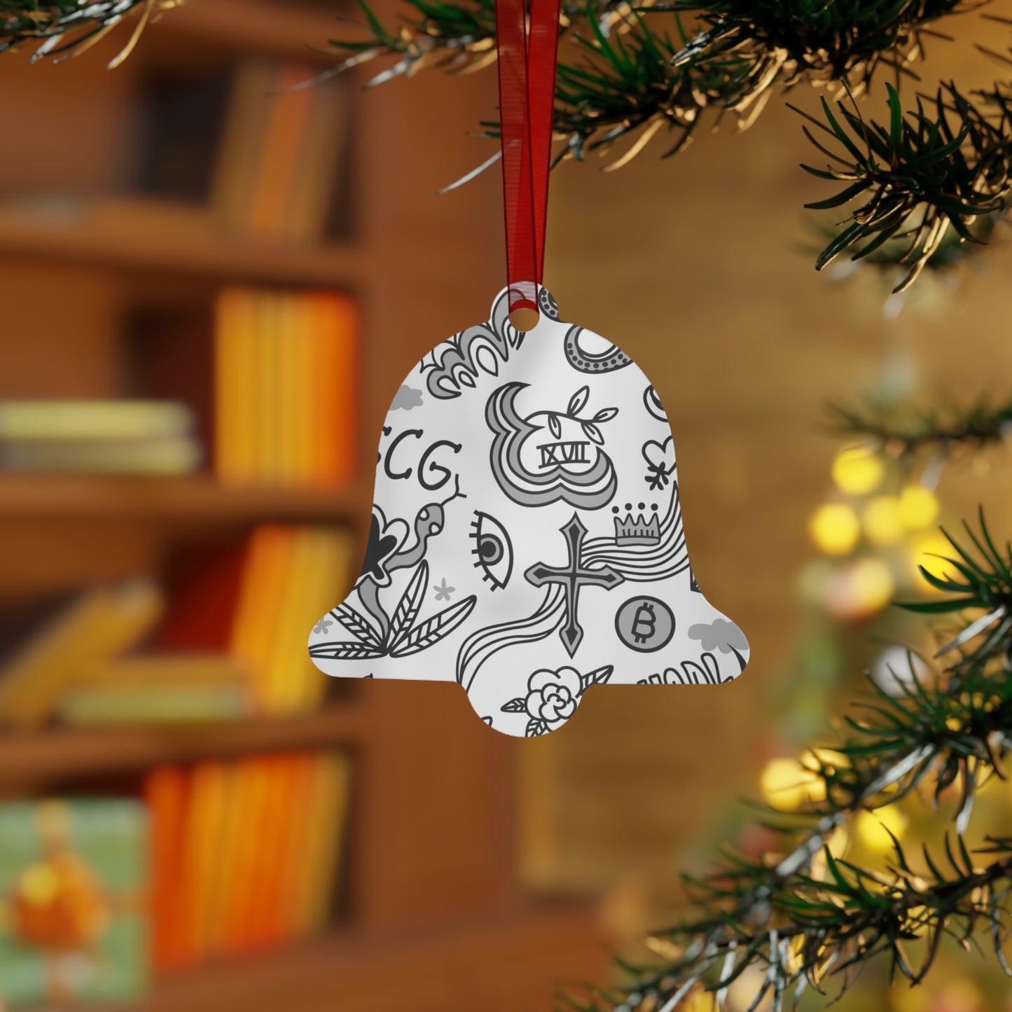 Grey Tat Fur Metal Christmas Ornament
