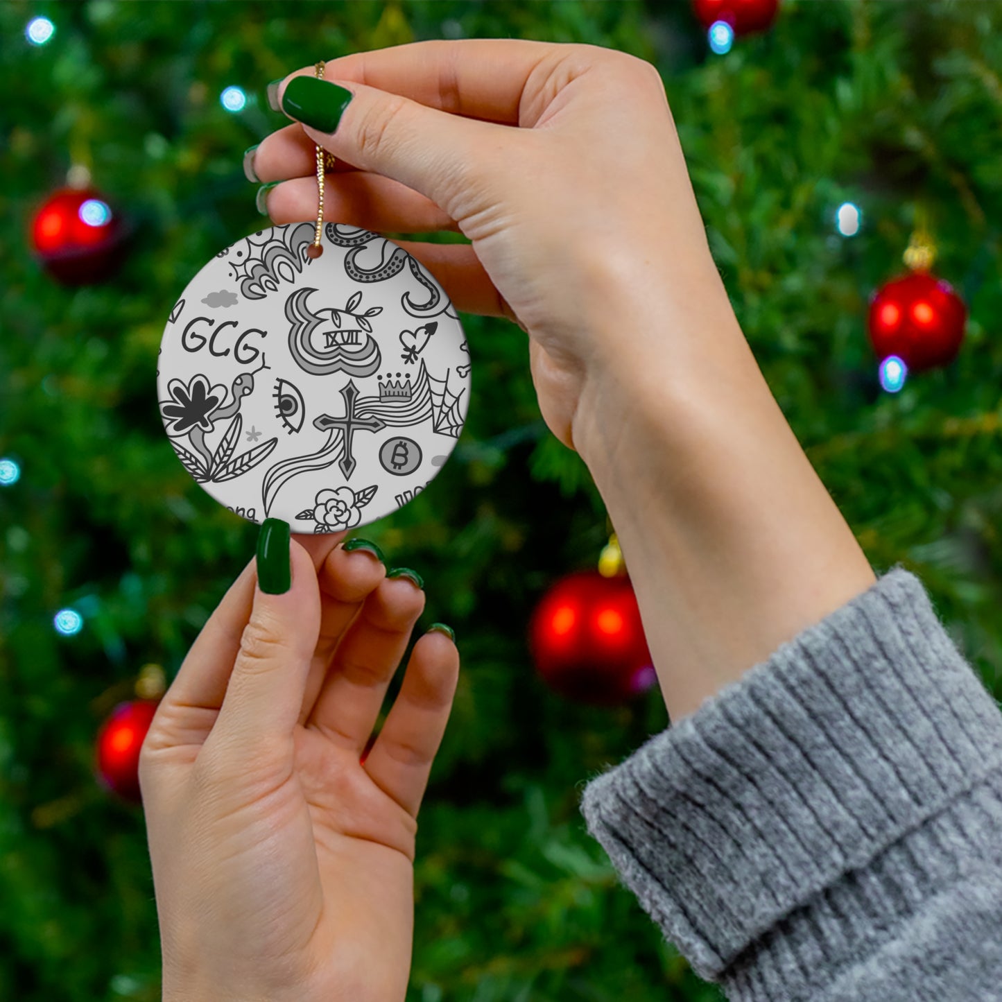 Grey Tat Fur Ceramic Christmas Ornament