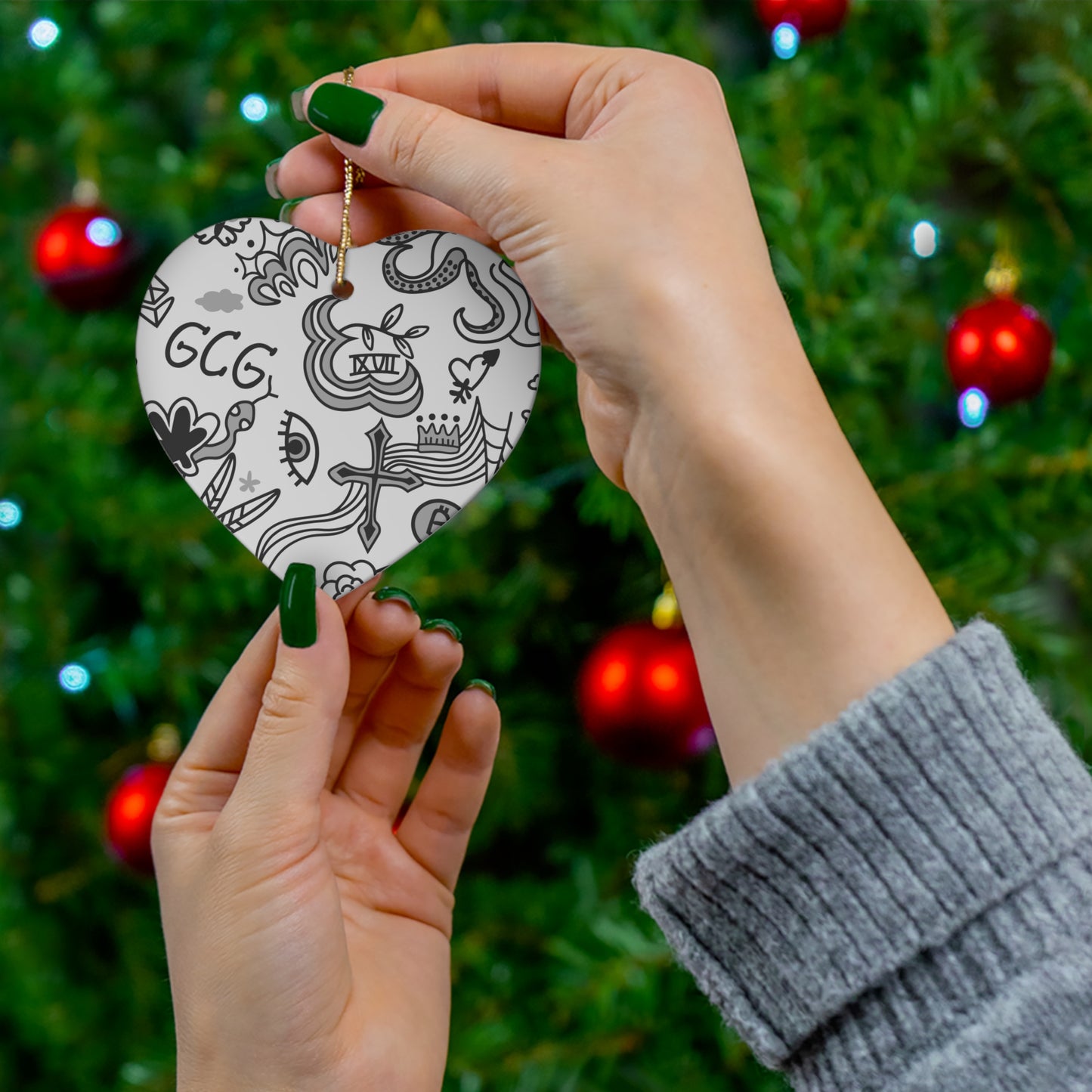 Grey Tat Fur Ceramic Christmas Ornament