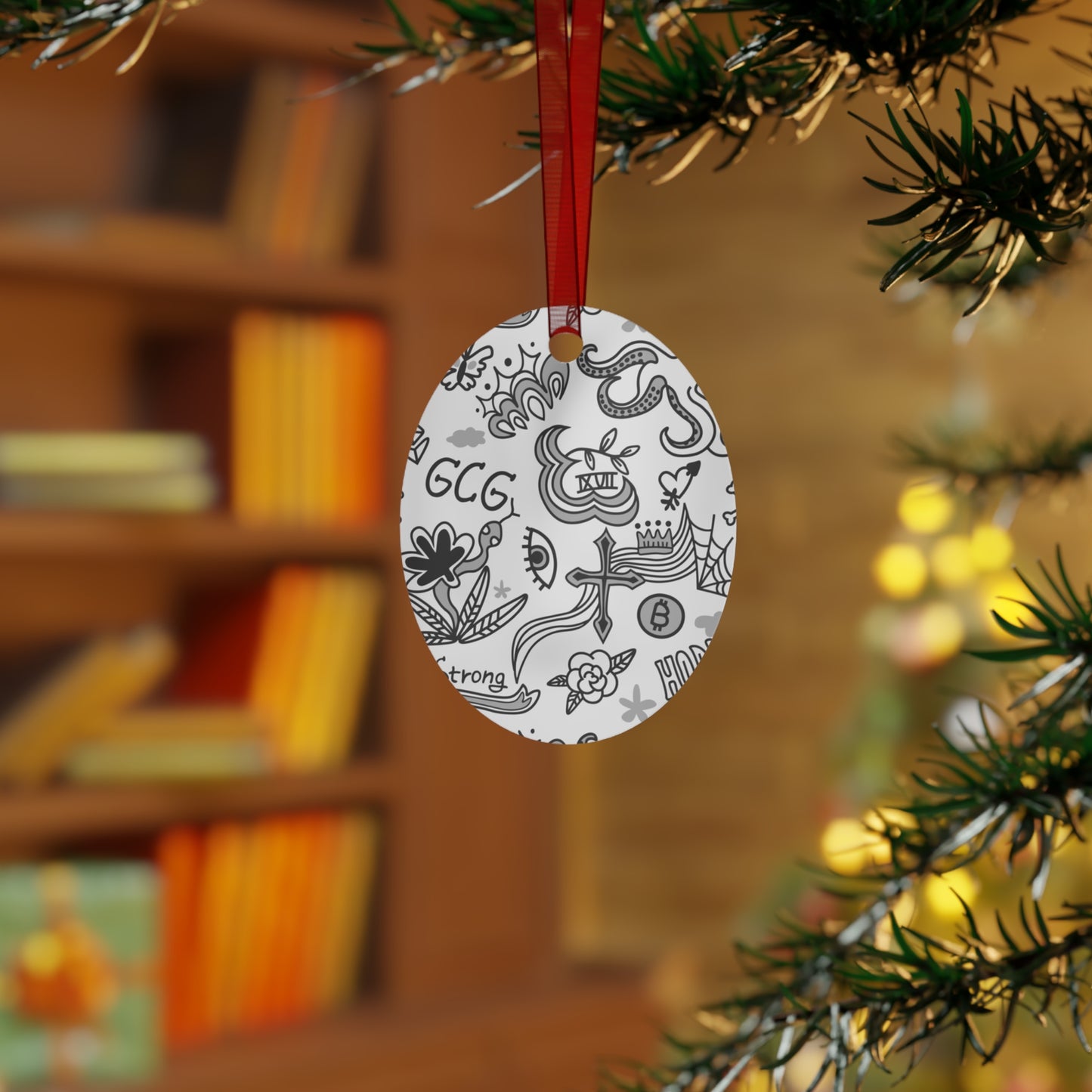 Grey Tat Fur Metal Christmas Ornament