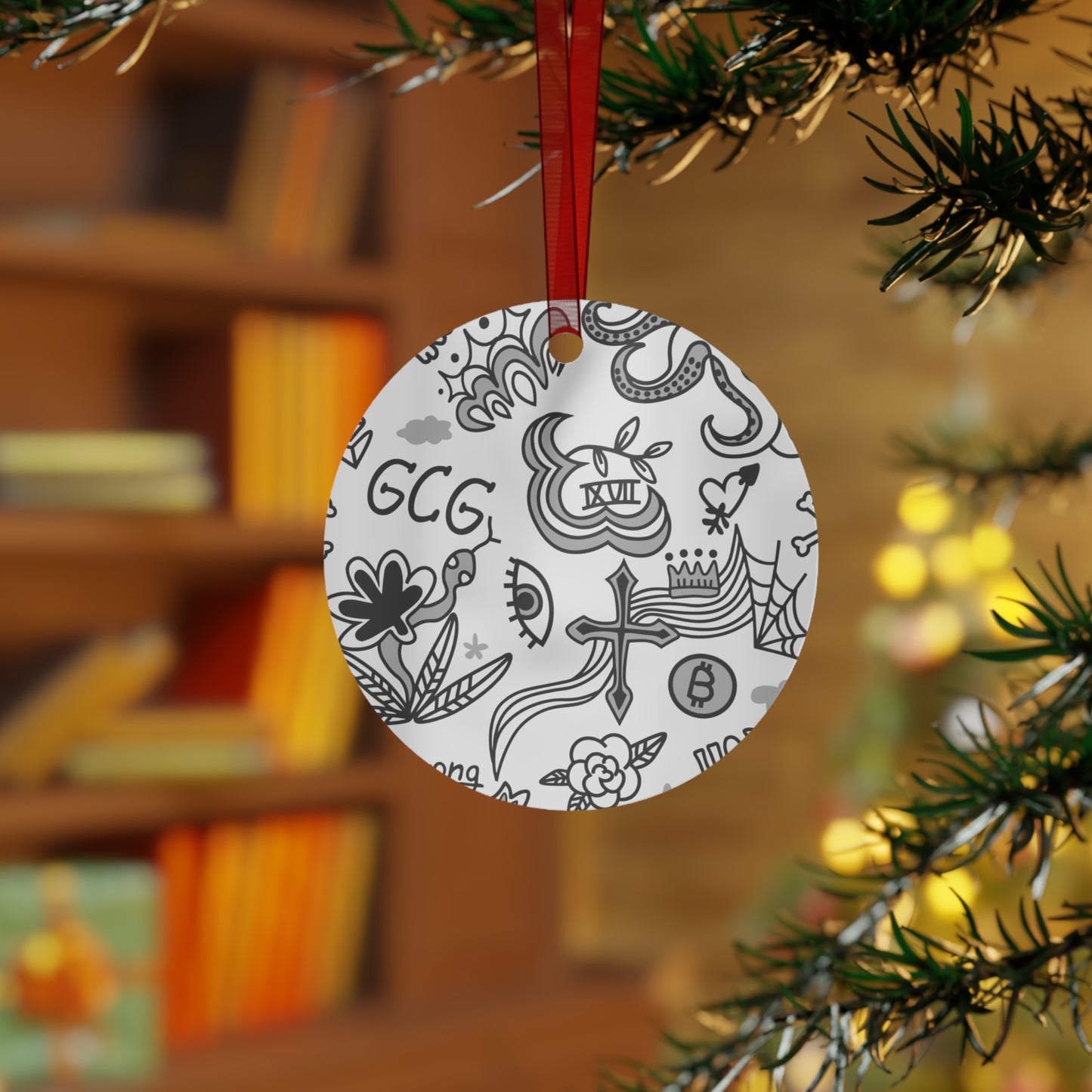 Grey Tat Fur Metal Christmas Ornament