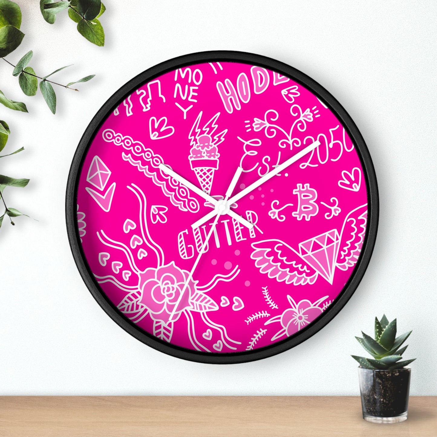 Pink Tat Fur Wall Clock