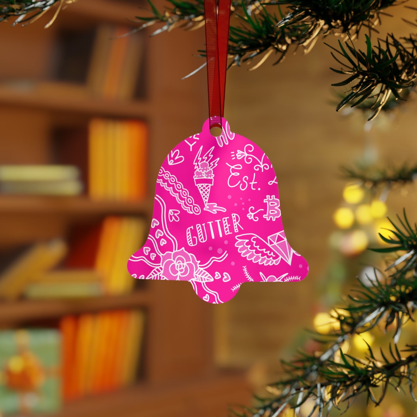 Pink Tat Fur Metal Christmas Ornament