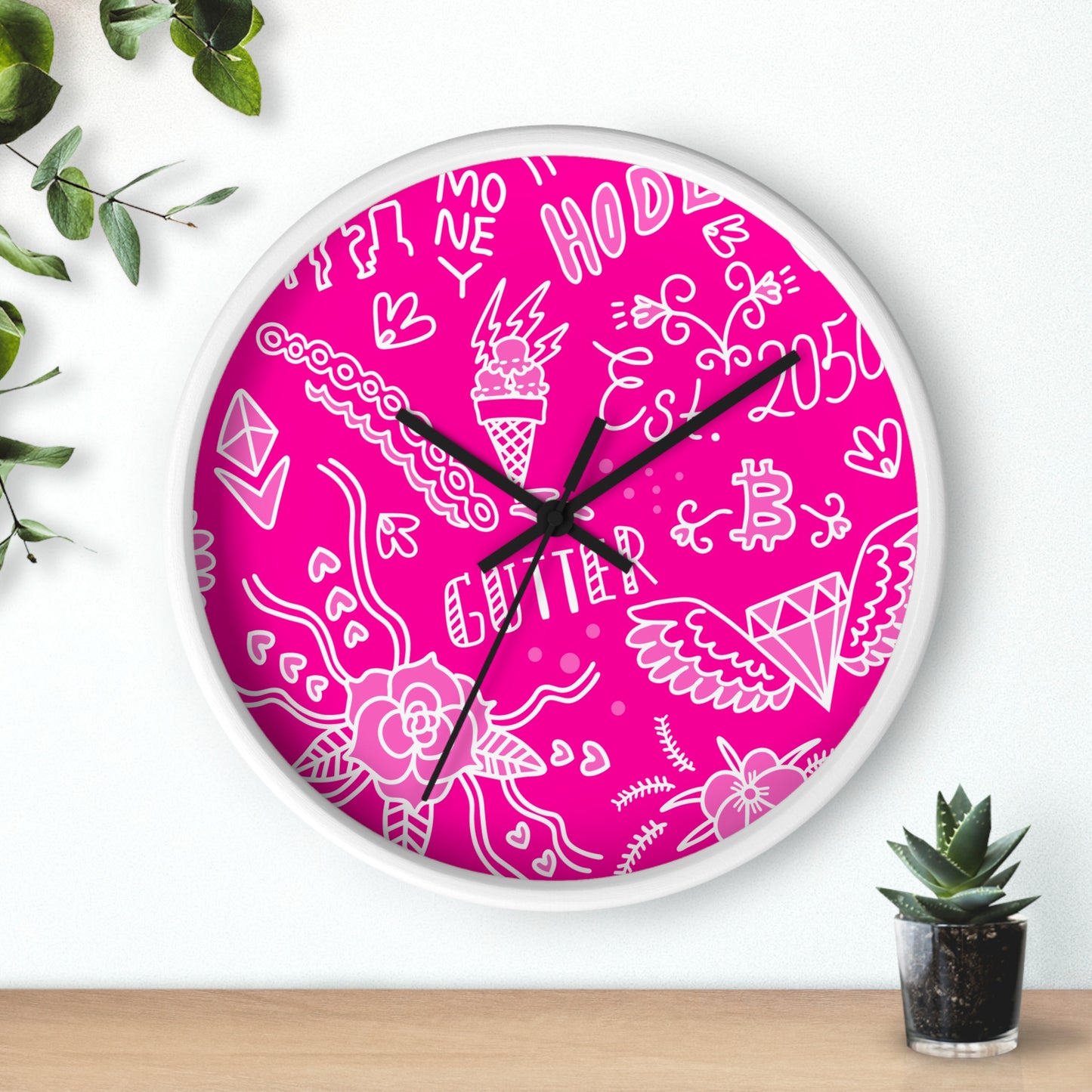 Pink Tat Fur Wall Clock