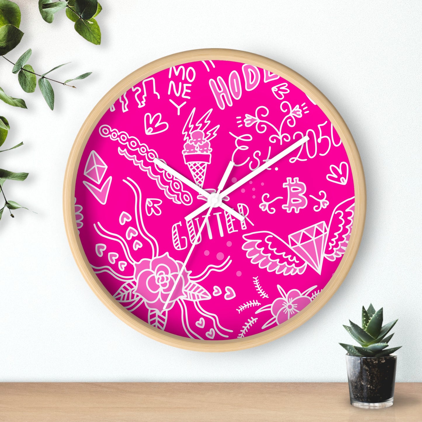 Pink Tat Fur Wall Clock