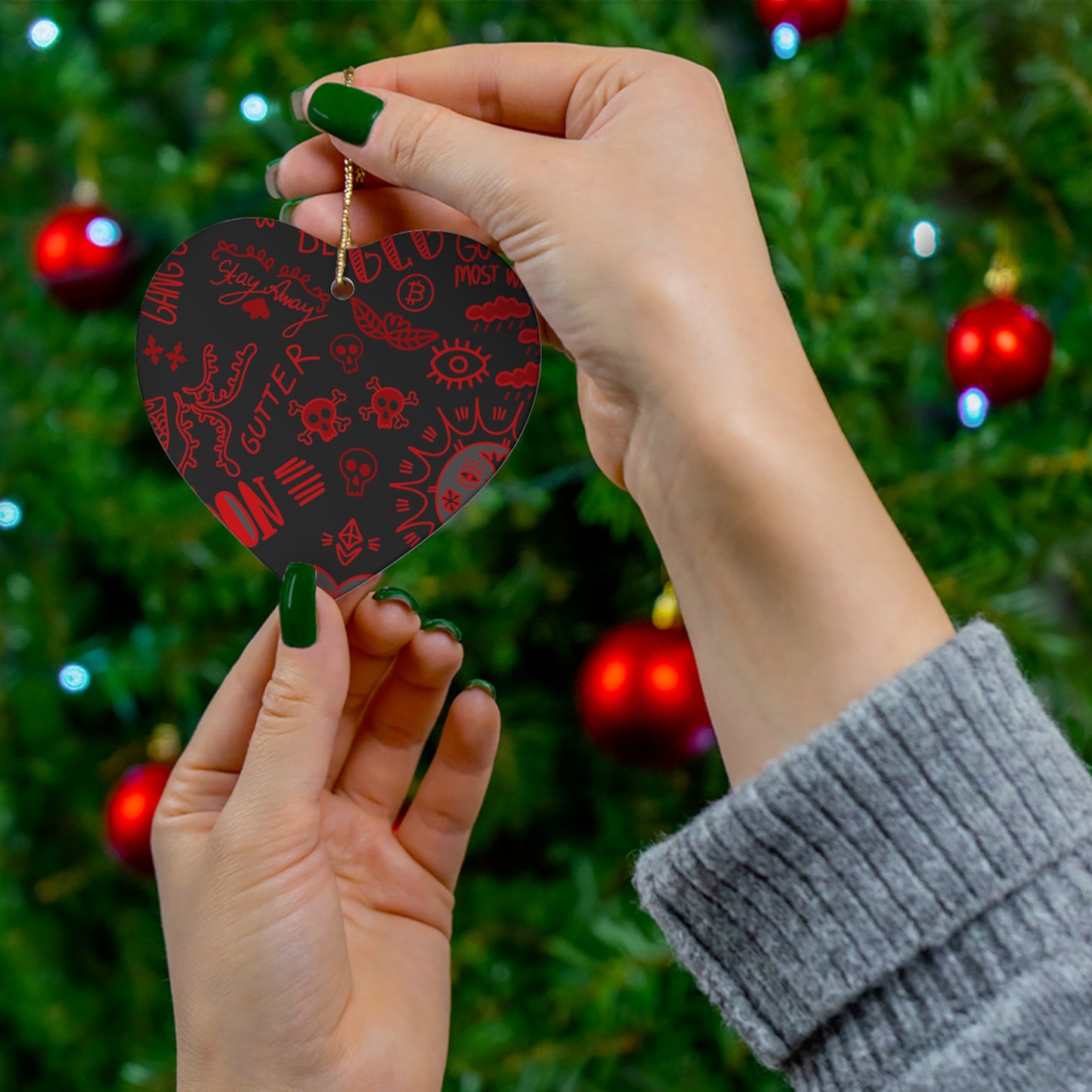 Red Tat Fur Ceramic Christmas Ornament