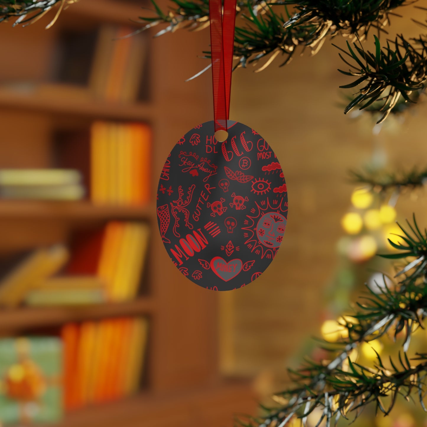 Red Tat Fur Metal Christmas Ornament