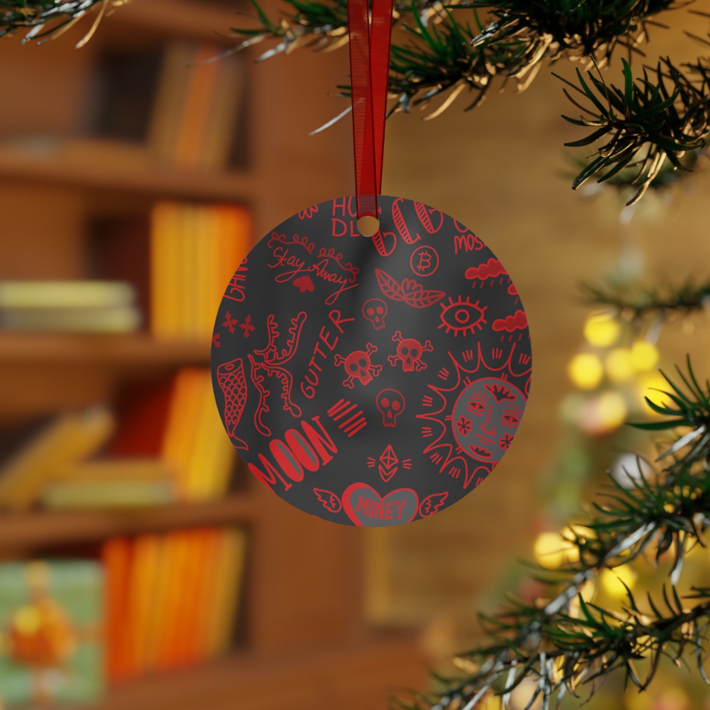 Red Tat Fur Metal Christmas Ornament