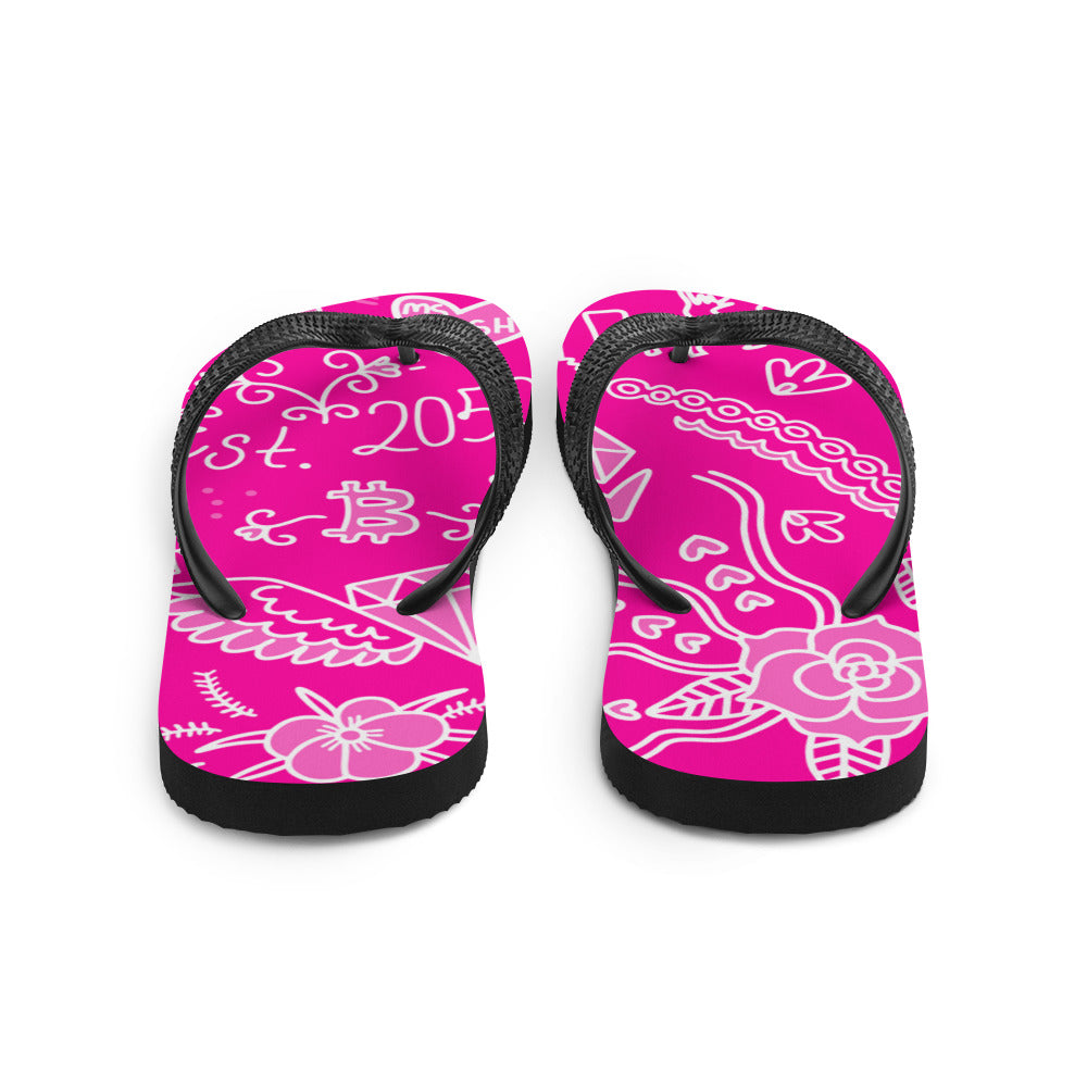 Pink Tat Fur Flip-Flops