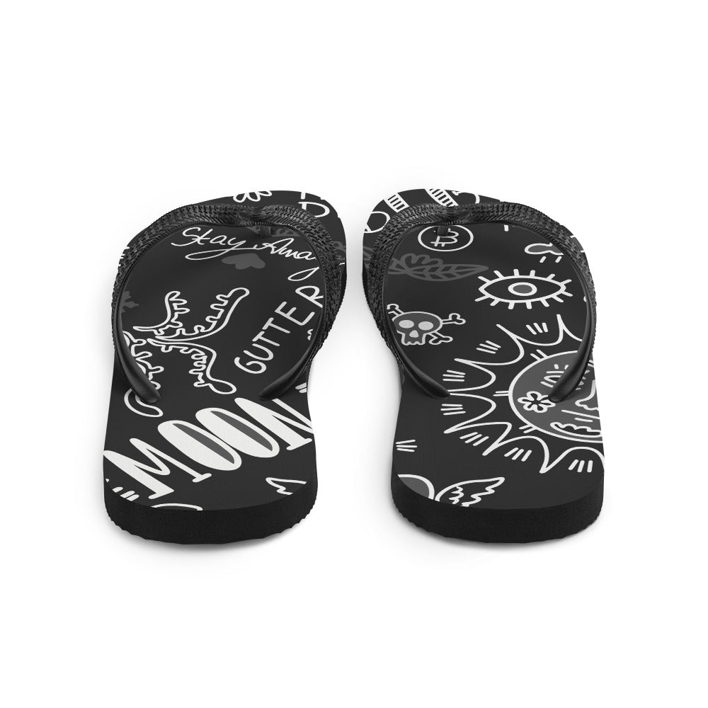 Black Tat Fur Flip-Flops