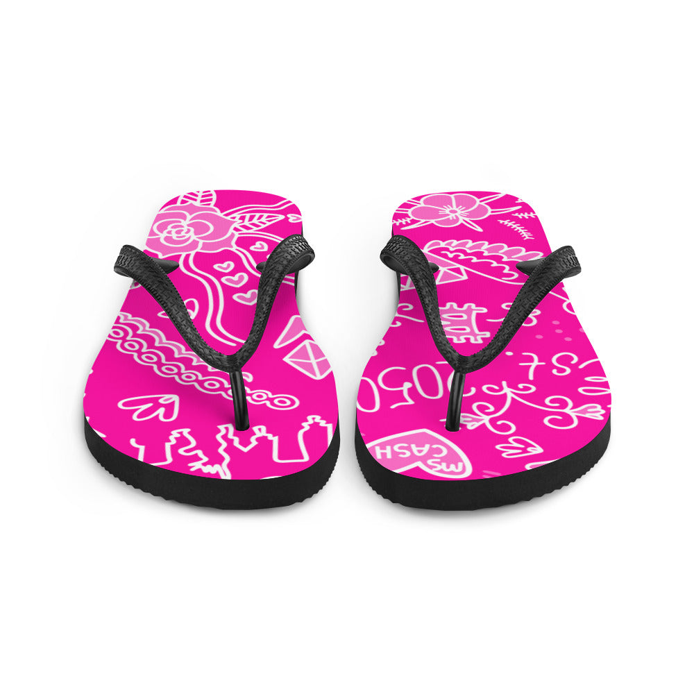 Pink Tat Fur Flip-Flops