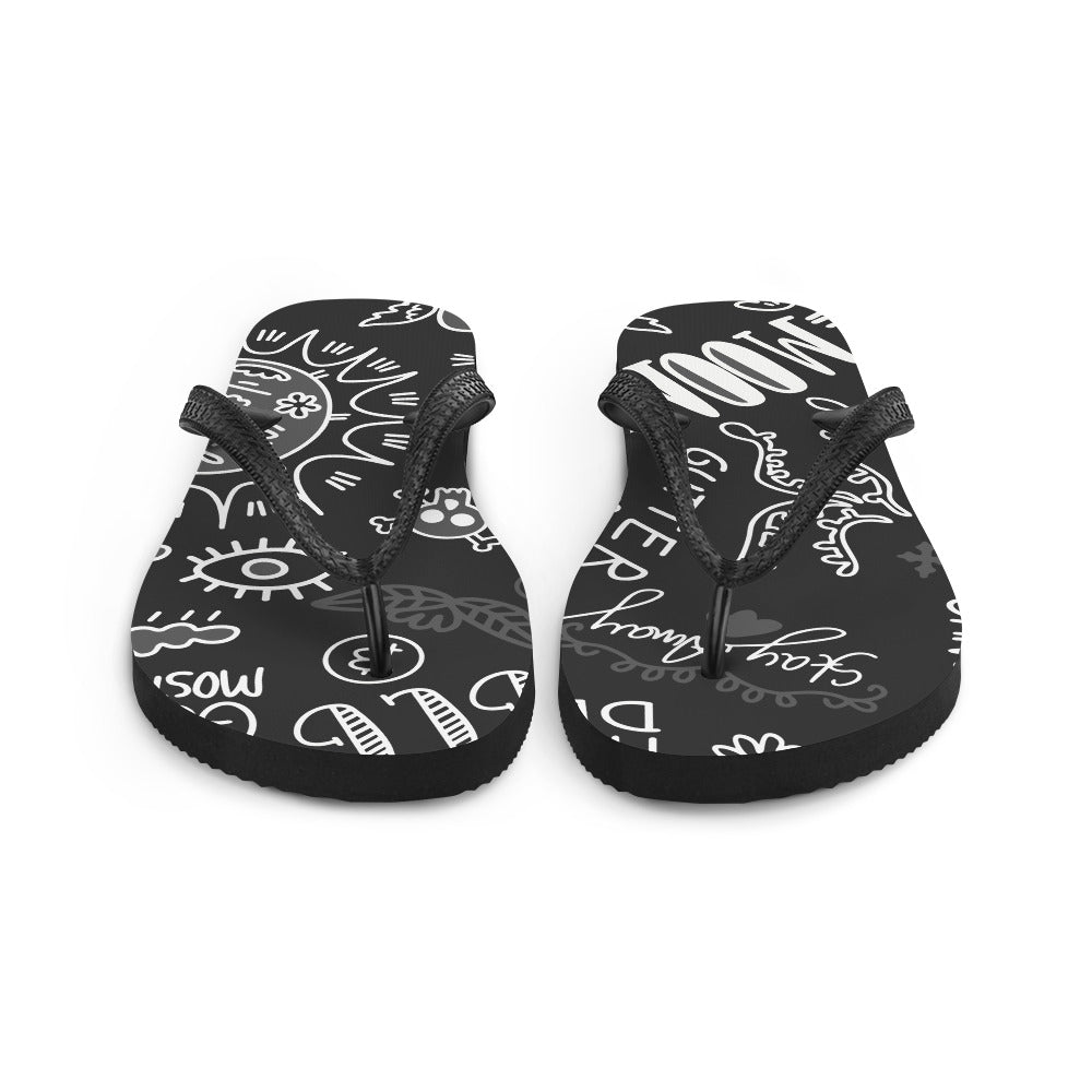 Black Tat Fur Flip-Flops