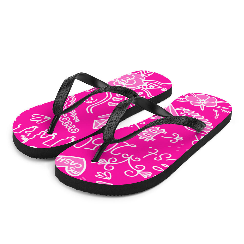 Pink Tat Fur Flip-Flops