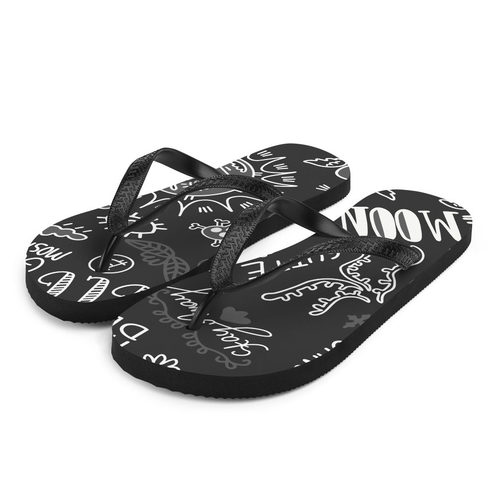 Black Tat Fur Flip-Flops