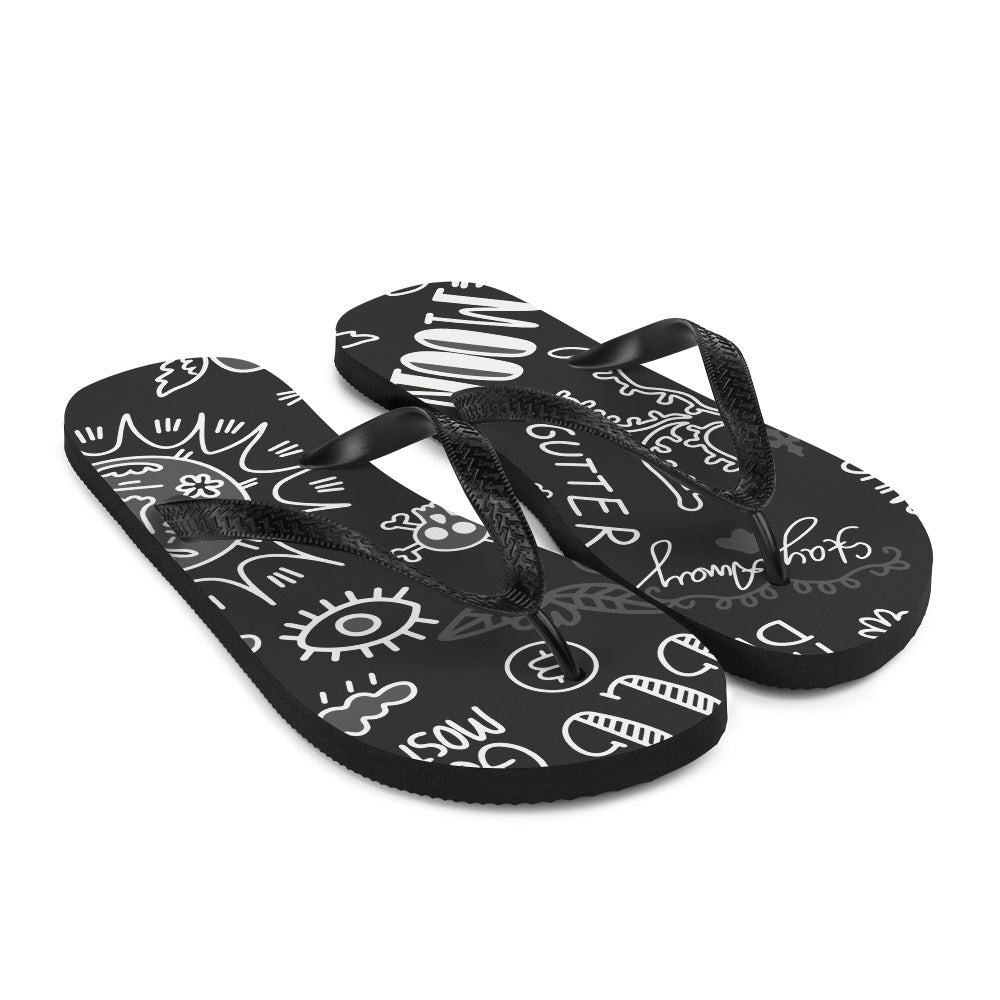 Black Tat Fur Flip-Flops
