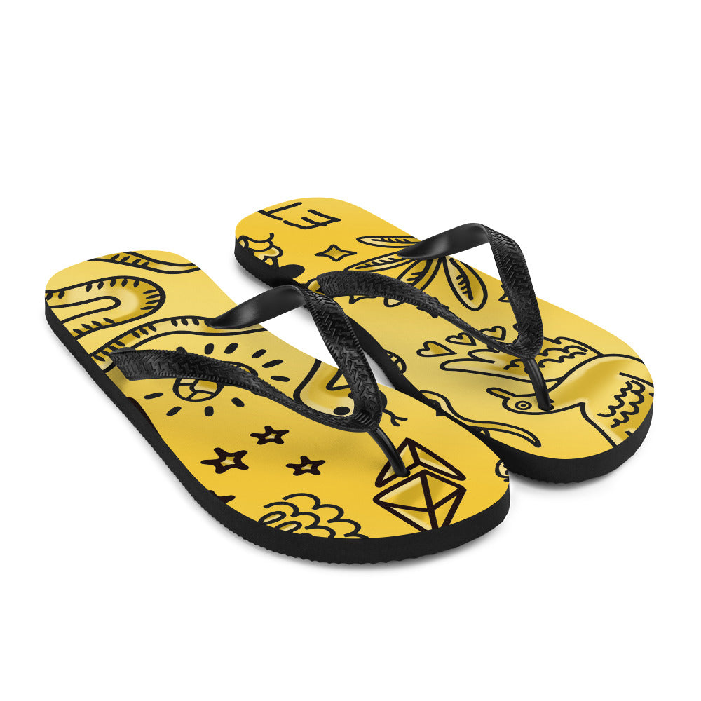 Gold Tat Fur Flip-Flops