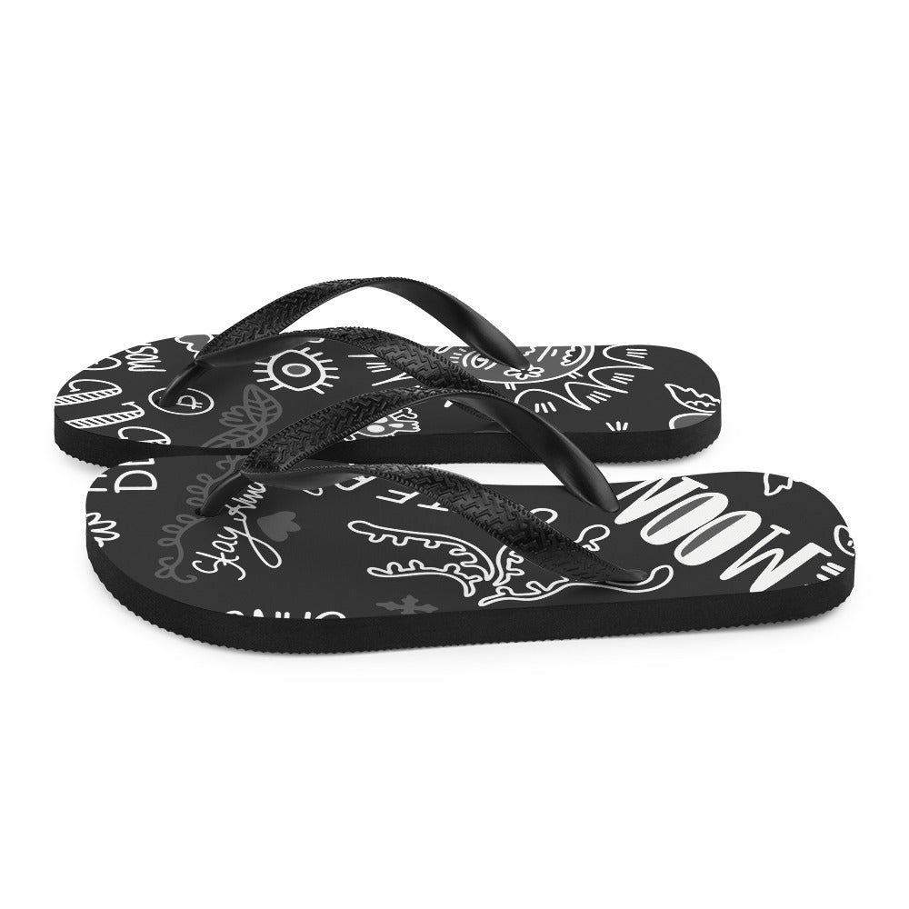 Black Tat Fur Flip-Flops