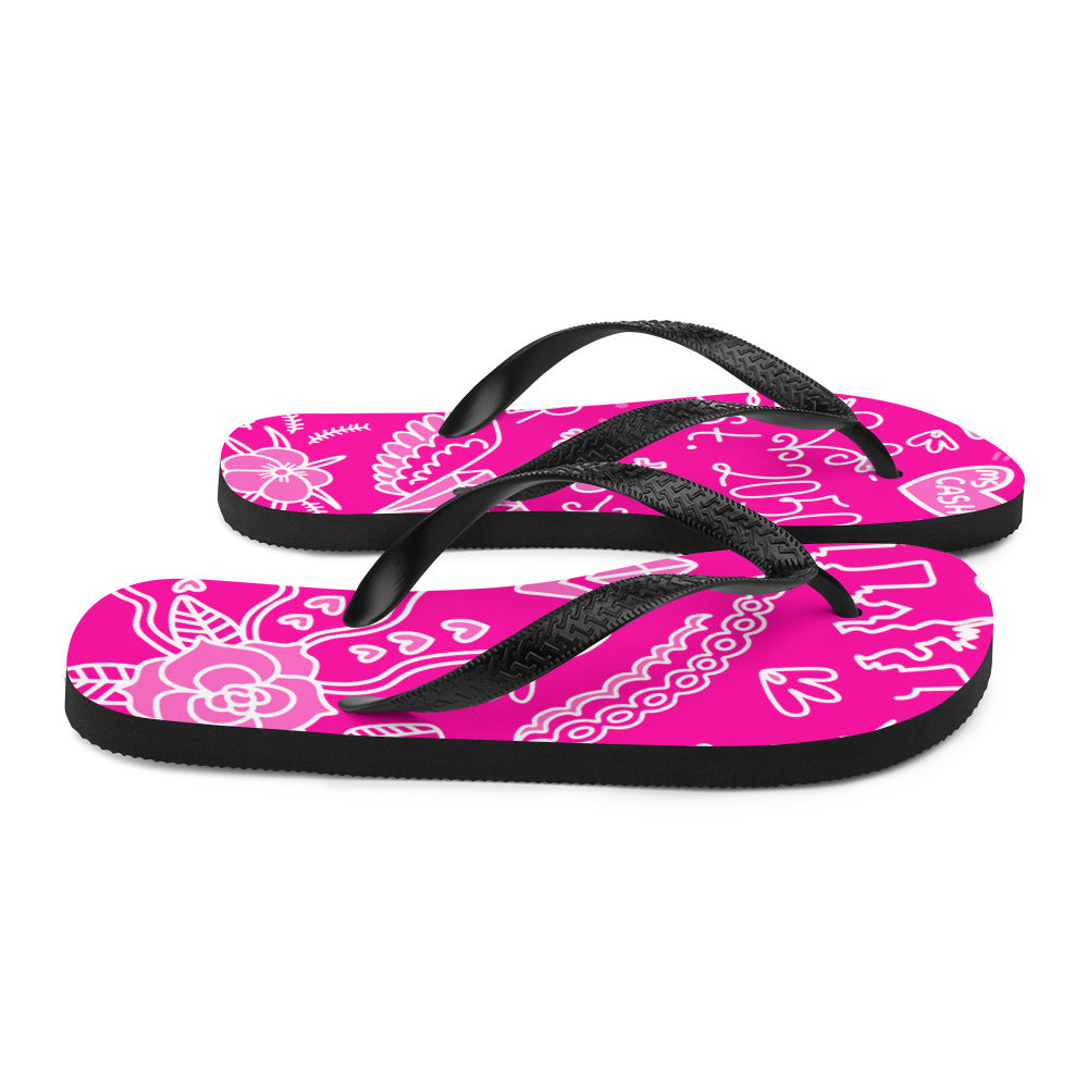 Pink Tat Fur Flip-Flops