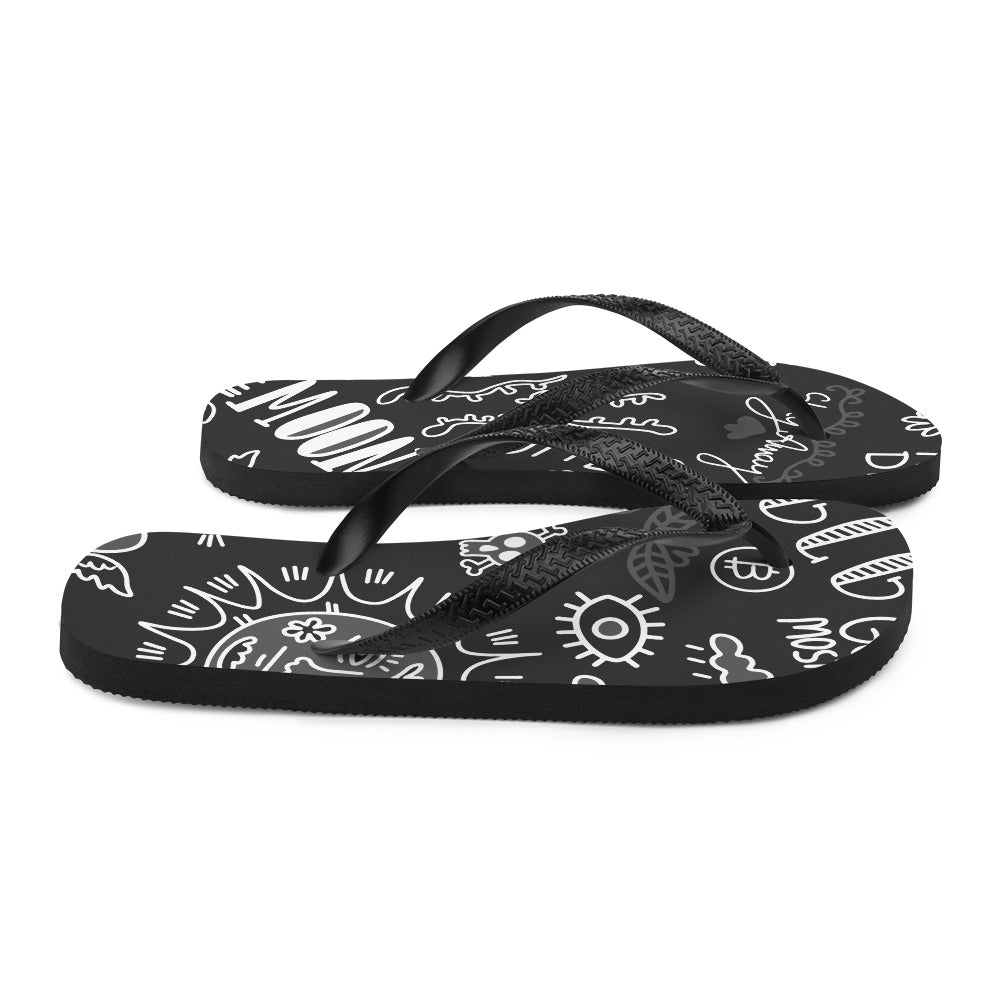 Black Tat Fur Flip-Flops