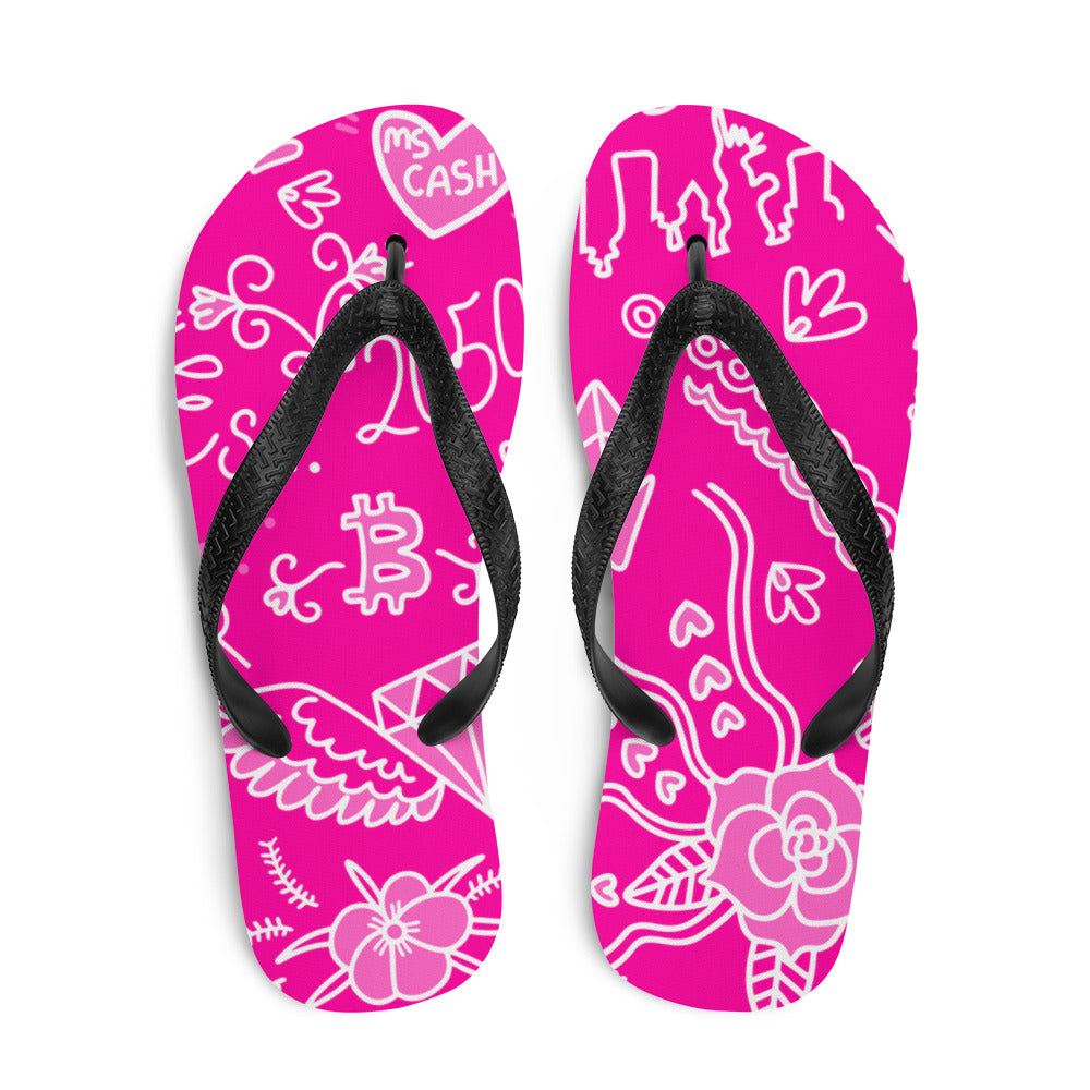 Pink Tat Fur Flip-Flops