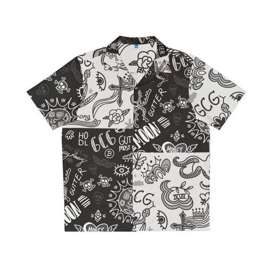 Grey & Black Tat Hawaiian Shirt