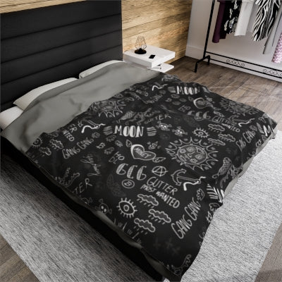 Black Tat Fur Velveteen Plush Blanket