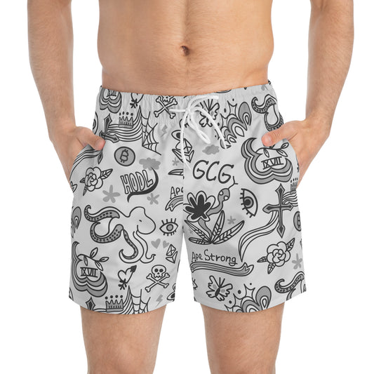 Grey Tat Fur Swim Trunks